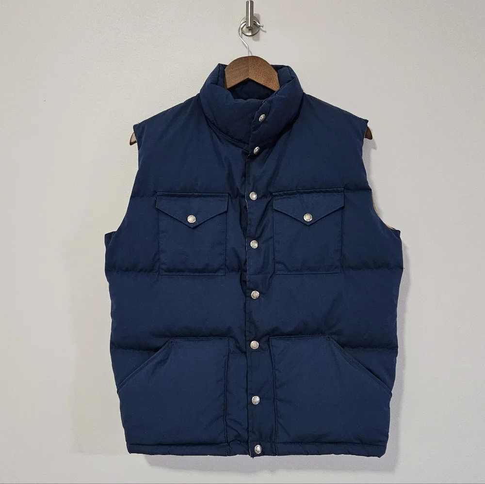 Vintage The North Face Goose Down Puffer Jacket Vest Brown Label Blue 70s Size M